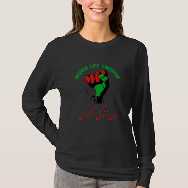 Camiseta Women Life Freedom in Farsi  iran Zan Zendegi Azad (Frente)