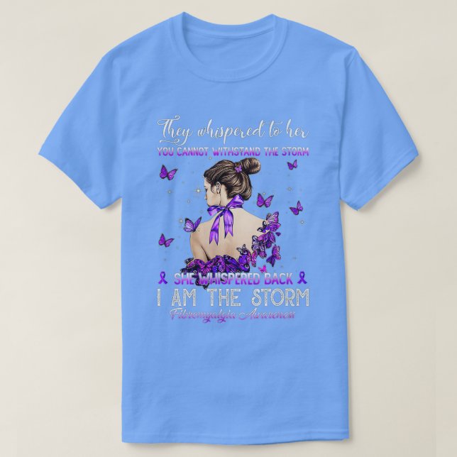 Camiseta Women Purple Ribbon Butterfly Fibromyalgia Awarene (Frente do Design)
