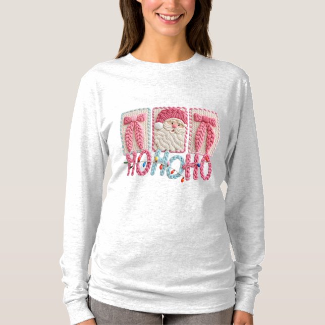 Camiseta Women’s Ho Ho Ho Santa – Faux Embroidery Christmas (Frente)