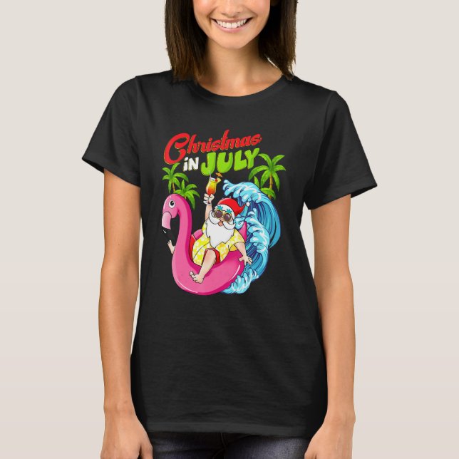 Camiseta Women Santa Christmas In July Beach Xmas Summer (Frente)