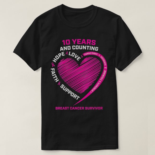 Camiseta Womens 10 Years Cancer Free Gifts Women Pink Breas (Frente do Design)