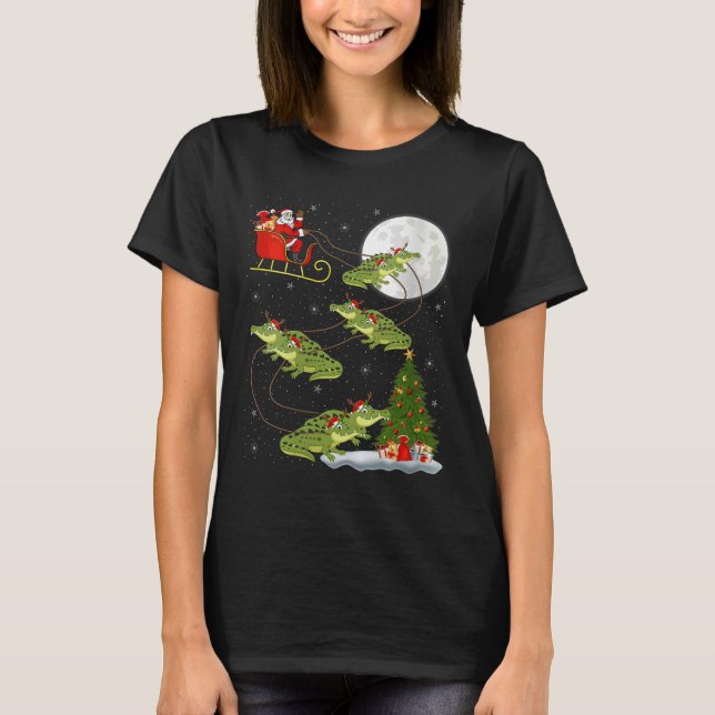 Camiseta Womens Alligator Santa Sleigh Flying Funny Magical (Frente)