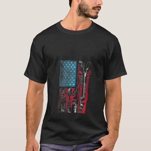 Camiseta Womens American Flag Guns Riffles Bullets Nos Flag (Frente)