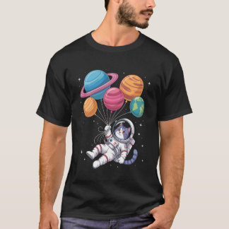 Camiseta Womens Astronaut Cat Holding Planet Balloons Outer