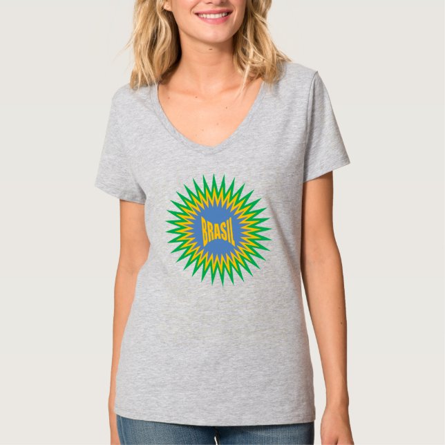 Camiseta Women's Basic V-Neck T-Shirt SUN  BRASIL (Frente)
