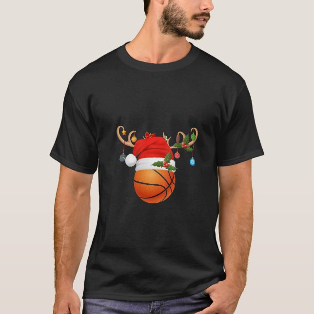 Camiseta Womens Basketball Christmas Reindeer Santa Hat Spo (Frente)