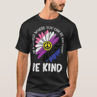 Camiseta Womens Be Kind Genderfluid Daisy Peace Hippie Prid