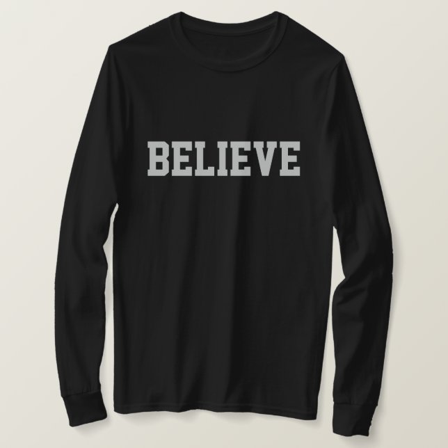 Camiseta Women's Believe Christian Black T-Shirt (Frente do Design)