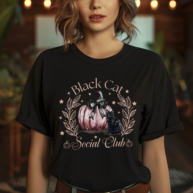 Camiseta Womens Black Cat Social Club Halloween (Criador carregado)
