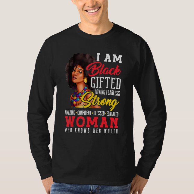 Camiseta Womens Black Gifted Loving Strong Woman Black Hist (Frente)