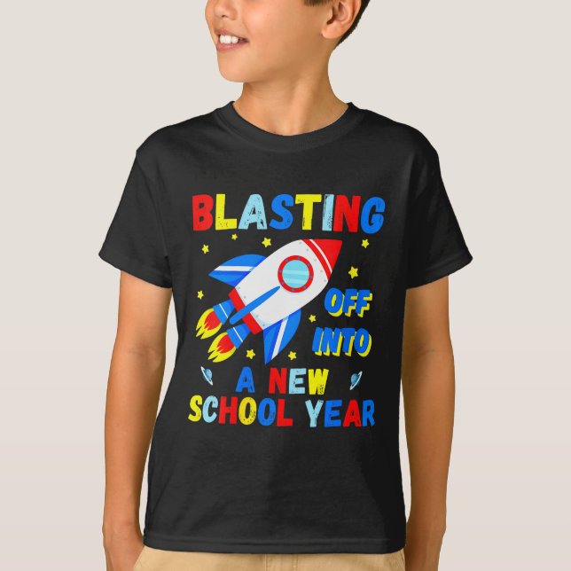 Camiseta Womens Blasting Off Into A New School Year Cute Ro (Frente)