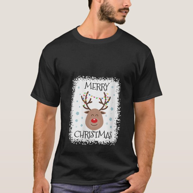 Camiseta Womens Bleached Rudolph Red Nose Reindeer Face Mer (Frente)