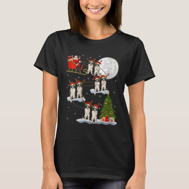 Camiseta Womens Border Collie Dog Santa Sleigh Flying Funny (Frente)