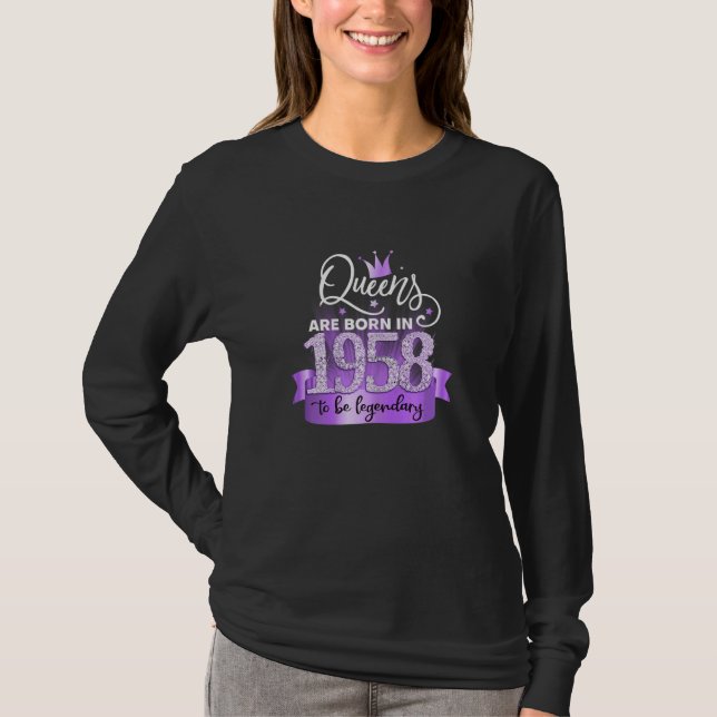 Camiseta Womens Born In 1958 I Elegant Purple Black Party O (Frente)