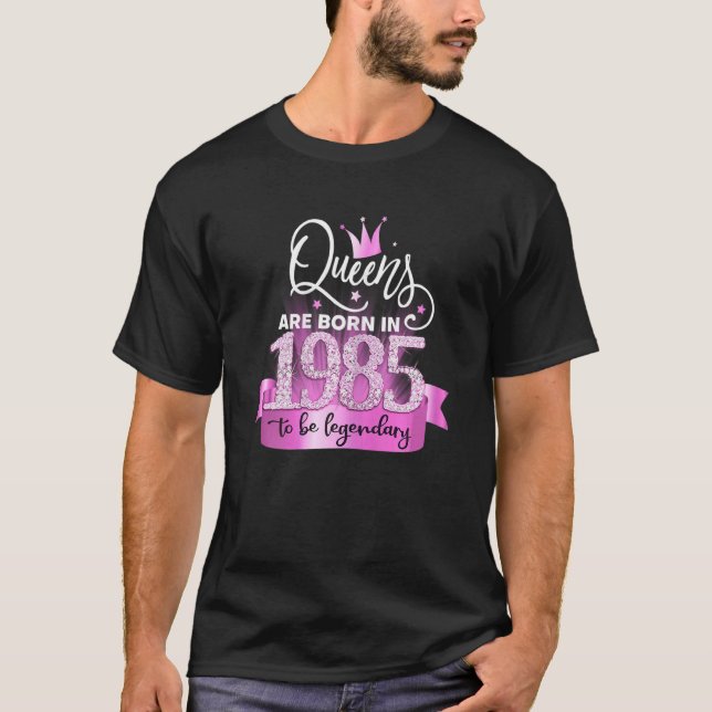 Camiseta Womens Born In 1985 I Elegant Pink Black Party Out (Frente)