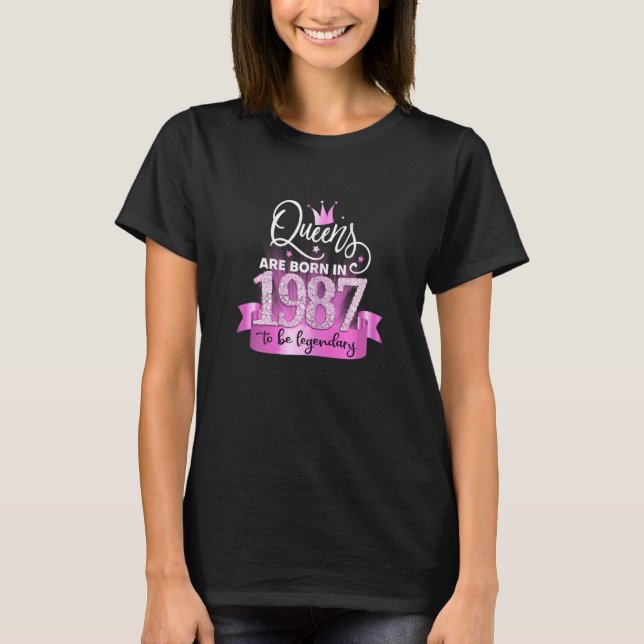 Camiseta Womens Born In 1987 I Elegant Pink Black Party Out (Frente)