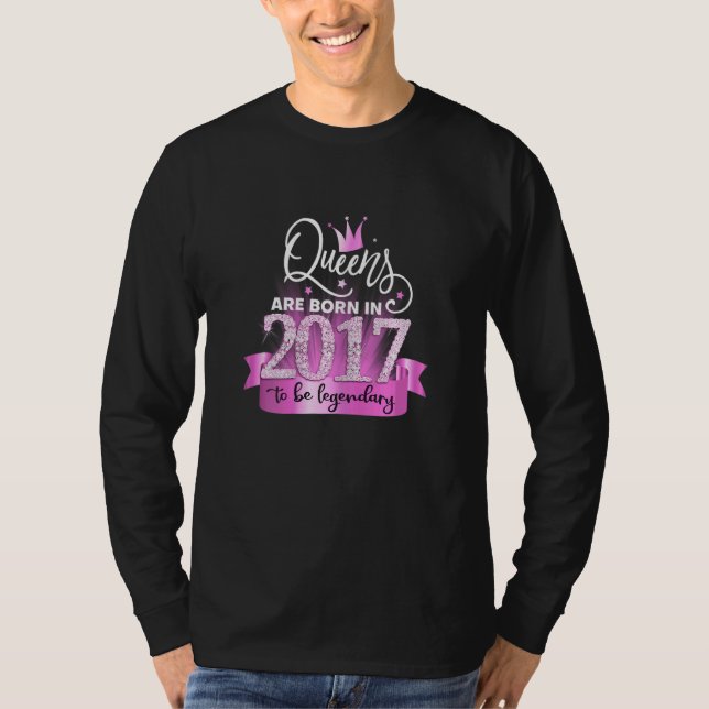 Camiseta Womens Born In 2017 I Elegant Pink Black Party Out (Frente)