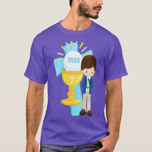 Camiseta Womens Boys First Communion Keepsasaem 2023 Cross 