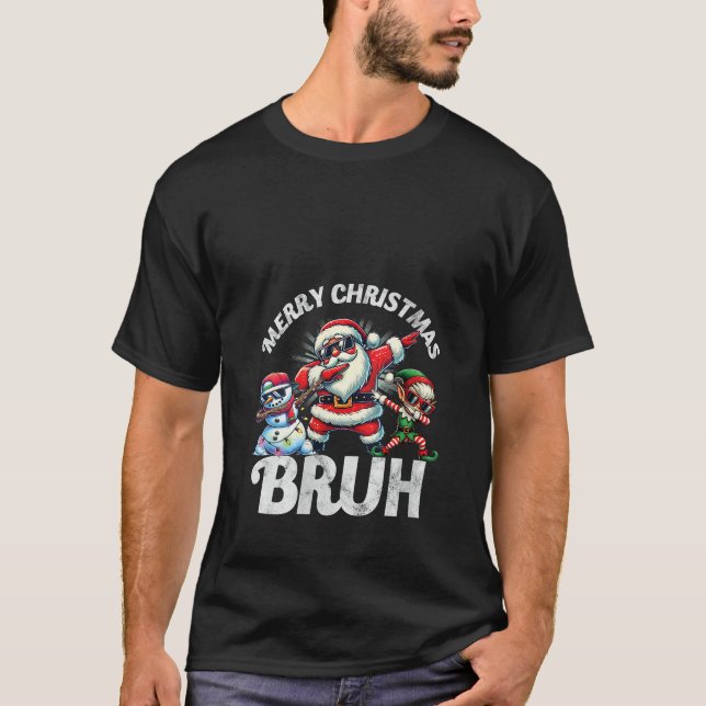 Camiseta Womens Bruh Meme Santa Dabbing Through The Snow Ch (Frente)