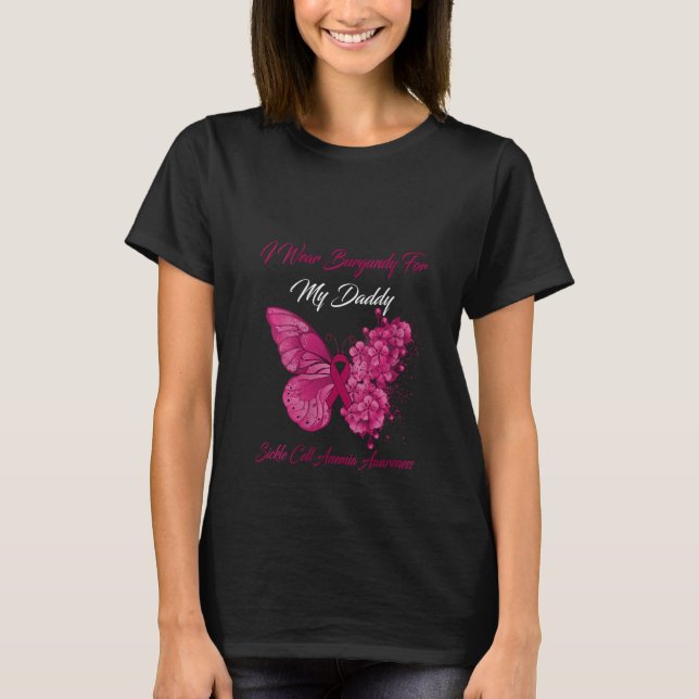 Camiseta Womens Butterfly I Wear Burgundy For My Daddy Sick (Frente)