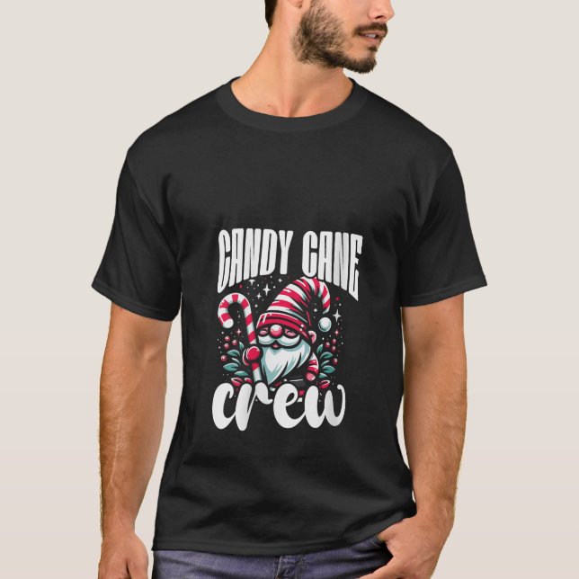 Camiseta Womens Candy Cane Crew Christmas Santa Gnome V Nec (Frente)