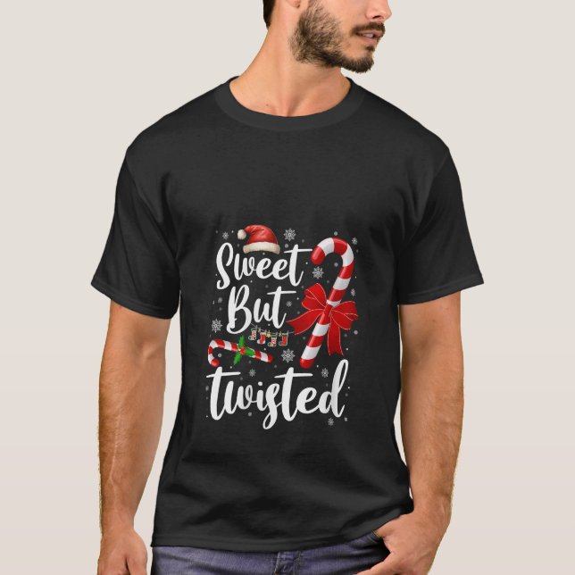 Camiseta Womens Candy Cane Lovers Christmas Sweet But Twist (Frente)