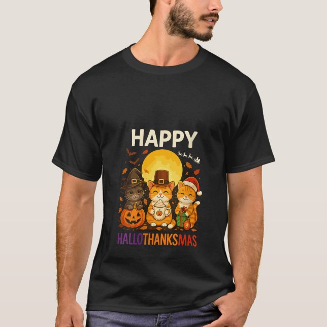 Camiseta Womens Cat Hallothanksmas Kitten Halloween Thanksg (Frente)