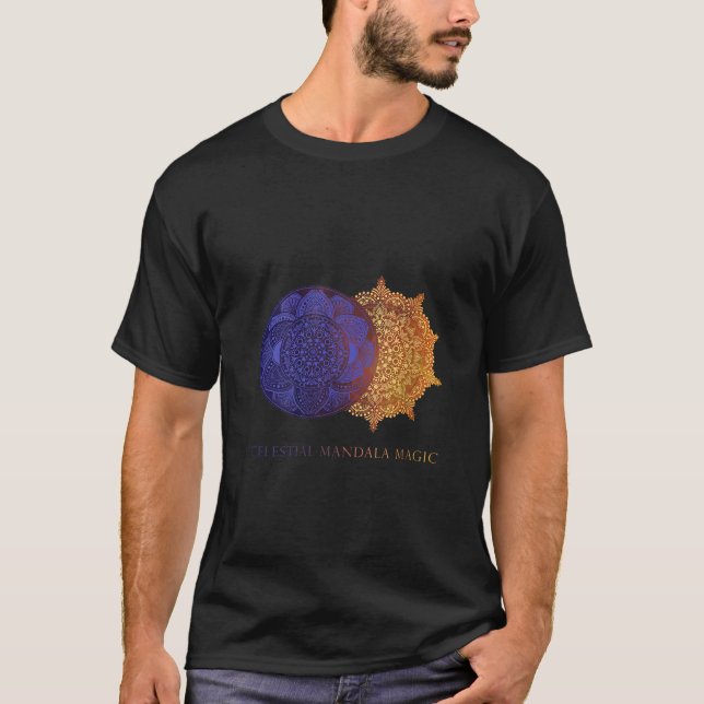 Camiseta Womens Celestial Mandala Sun and Moon Phases Cosmi (Frente)