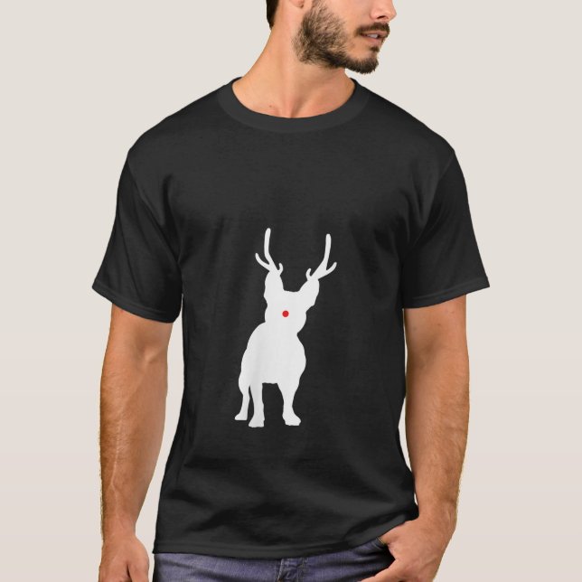 Camiseta Womens Christmas French Bulldog Reindeer Frenchie  (Frente)