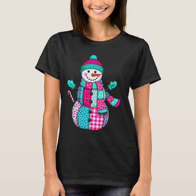 Camiseta Womens Christmas Patchwork Snowman Preppy Retro Me (Frente)