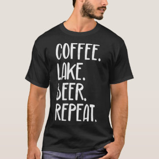 Camiseta Womens Coffee Lake Beer Repeat Bebendo Gag VNeck