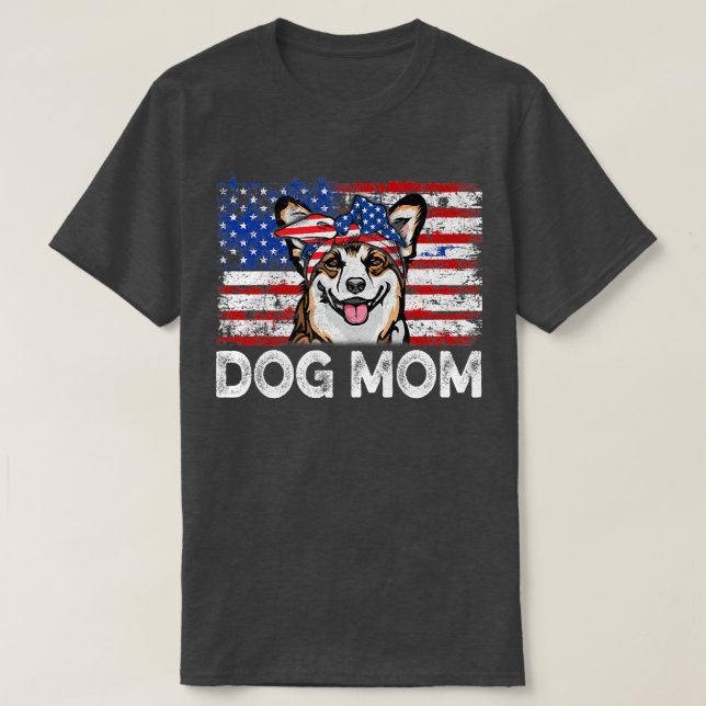 Camiseta Womens Corgi Dog Mom Usa Flag Dog Lover Mothers Da (Frente do Design)