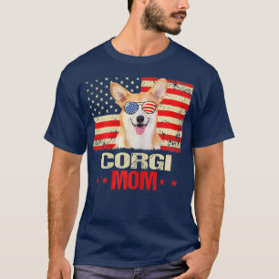 Camiseta Womens Corgi Mãe EUA Bandeira Dia de as mães