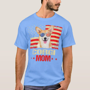 Camiseta Womens Corgi Mamãe Usa Flag Dog Lover Dia de as mã