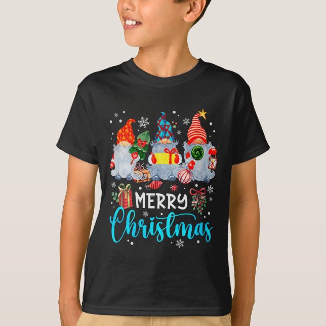 Camiseta Womens Cute Merry Christmas Gnome Snowflakes Xmas  (Frente)