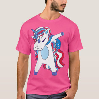 Camiseta Womens Dabbing Unicorn 4th of July Girls American