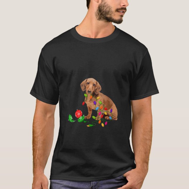Camiseta Womens Dachshund Art Dog Lover Christmas Doxi Ligh (Frente)