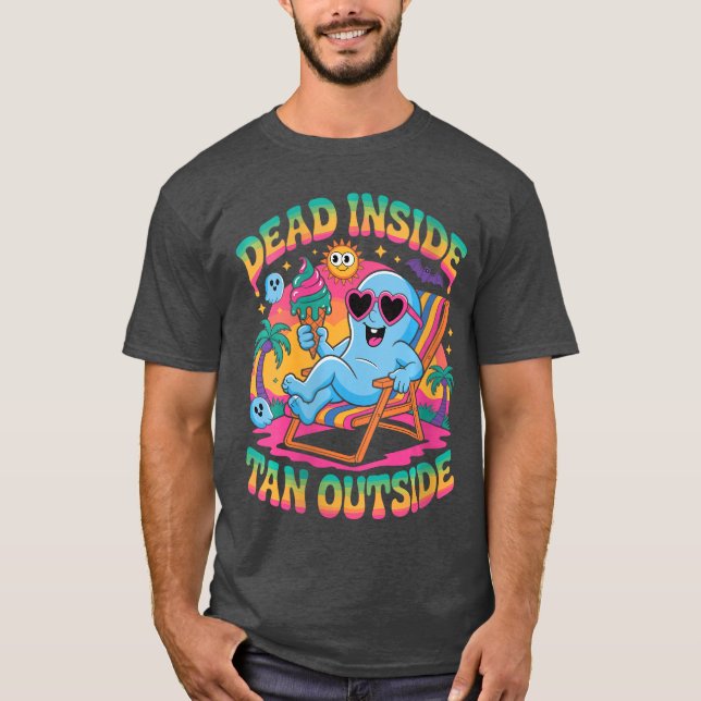 Camiseta Womens Dead Inside Tan Outside Funny Ghost Summerw (Frente)