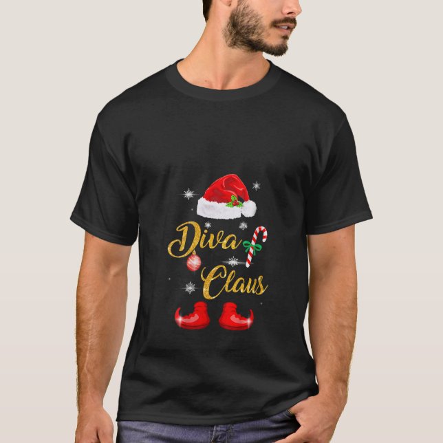 Camiseta Womens Diva Papai Noel Correspondendo Grupo Famili (Frente)