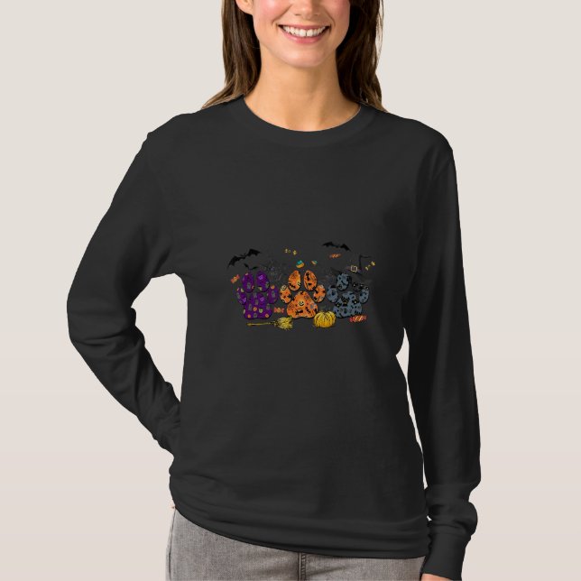 Camiseta Womens Dog Paw Halloween Hallothanksmas (Frente)