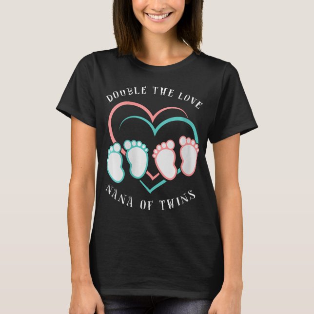 Camiseta Womens Double The Love New Nana Grandma Of Twins R (Frente)