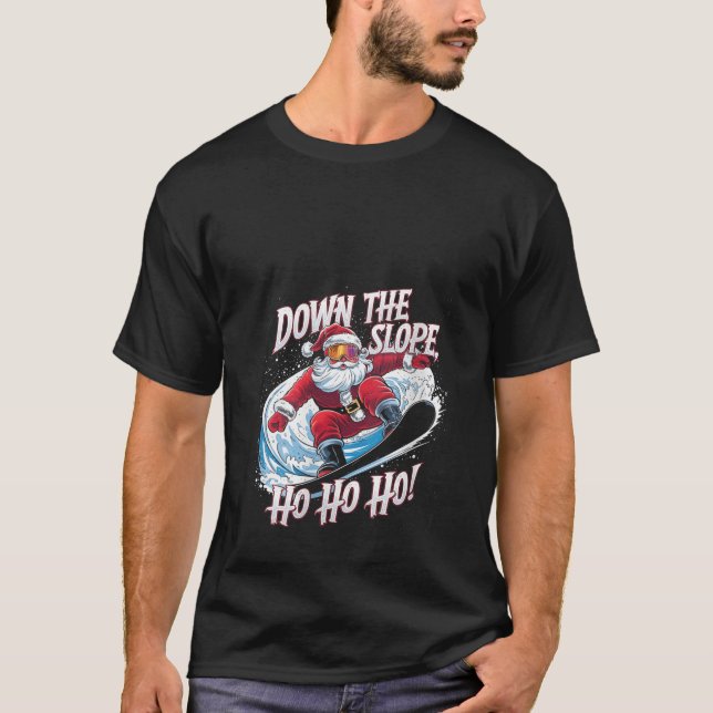 Camiseta Womens Down Slope Ho Ho Ho Santa Snowboarder Chris (Frente)