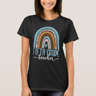 Camiseta Womens Fifth Grade Teacher Leopard Rainbow Back To