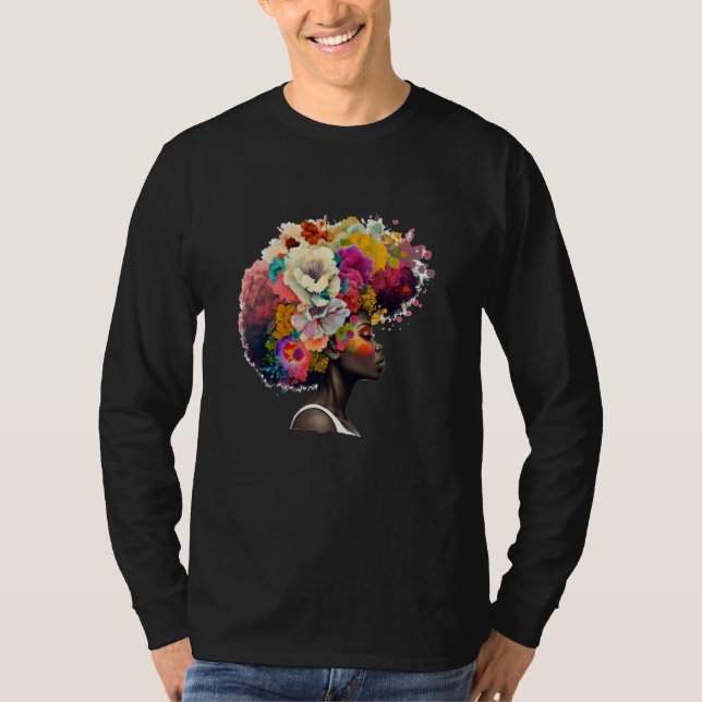 Camiseta Womens Flower Afro Black Women African American  1 (Frente)