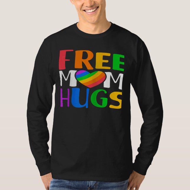 Camiseta Womens Free Mom Hugs LGBT Rainbow Heart Gay Lesbia (Frente)