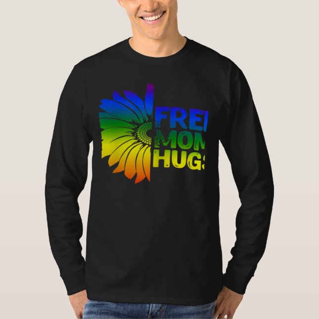 Camiseta Womens Free Mom Hugs LGBT Sunflower Gay Lesbian Mo (Frente)