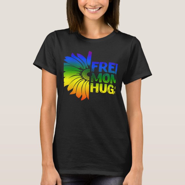 Camiseta Womens Free Mom Hugs LGBT Sunflower Gay Lesbian Mo (Frente)