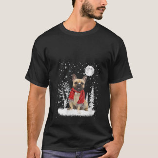 Camiseta Womens French Bulldog Under Moonlight Snow Christm