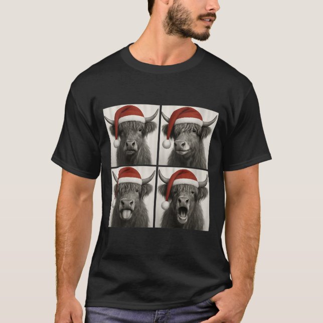 Camiseta Womens Funny Christmas Highland Cow Santa Photo Bo (Frente)