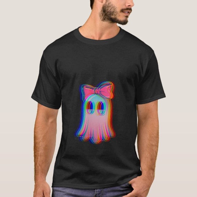 Camiseta Womens Funny Ghost Trippy Vaporwave Halloween Tech (Frente)